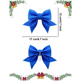 TOPWAYS 10PCS Christmas Bow Decorations, Navy Blue Bows for Christmas Tree, Sequin Bow Ties, Xmas Decorative Bows Ornaments for Home Christmas Party 6.7in (Navy Blue)