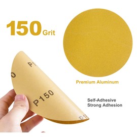 Shawya 100 PCS 6 Inch 150 Grit PSA Sandpaper Roll Round Sanding Discs Aluminum Oxide DA Sandpaper Discs with Adhesive Back Self Stick Sand Paper