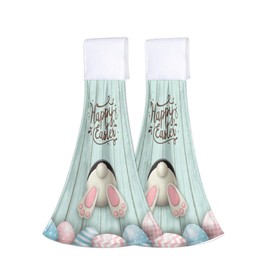 Happy Easter Day Bunny Tail Hanging Kitchen Towels 2 Pieces Rabbit Spring Holiday Hand Towels Absorbent Dish Cloth Tie Towels Tea Bar Towels with Hanging Loop for Bathroom Kitchen Decor 12x17in