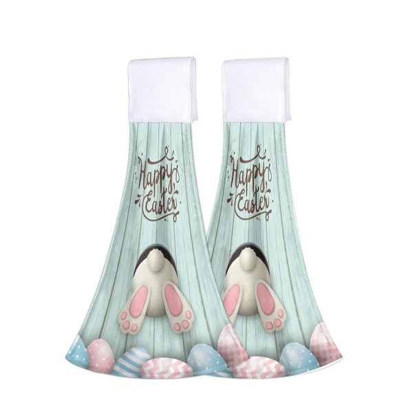 Happy Easter Day Bunny Tail Hanging Kitchen Towels 2 Pieces