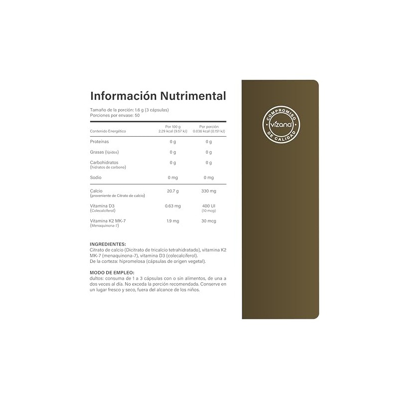VIZANA NUTRITION | Citrato de Calcio en Cápsulas HPMC Vegetarianas