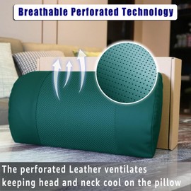 AmazeCov Recliner Pillow Breathable Perforated Leather with Adjustable Non-Slip Memory Foam, Ultimate Neck & Head Support for Home, Office, & Travel,Teal