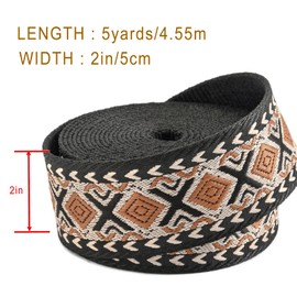 Heavy Cotton Webbing 1.5 Inch 2 Inch Webbing Strap for Bag Straps, Outdoors Indoors Arts and Crafts, High Density Webbing with Jacquard Embroidery Pattern - Color 6-1.5" 5 Yards