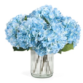 Auihiay 8PCS Blue Hydrangea Artificial Flowers Bouquets, Real Touch Hydrangea with Stems and Leaves, Silk Hydrangea Flowers Bouquets for Living Room, Wedding Party Table Decor(13.8 x 7.9 inches)