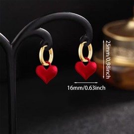 JNONL Exquisite Unique Red Matte Heart Hoop Huggie Earrings Minimalist Creative Elegant Red Love Heart Alloy Hoop Dangle Drop Earrings for Women Jewelry Gifts (Red Heart Earrings)