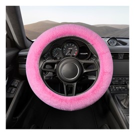 Suvnie Fur Wool Sheepskin Car Steering Wheel Cover, 15 Inch Fluffy Anti-Slip Auto Steering Wheel Protector for Warm Winter, Universal Fuzzy Plush Vehicle Steering Wheel Accessories (Pink)