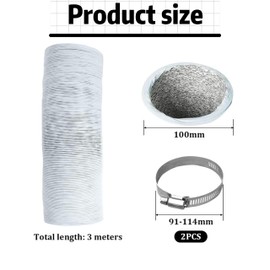 Exhaust Hose 100 mm, PVC Flexible Ventilation Hose, Exhaust Pipe Long 3 m, with 2 Stainless Steel Hose Clamps, Used for Air Conditioners, Tumble Dryers, Extractor Hood Dryer Hose