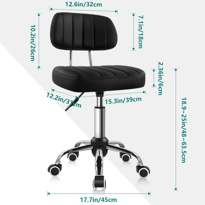 BFTOU Black Square Swivel Stool with Wheel for Work SPA