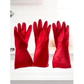 NATURAL RUBBER Latex 3 Pairs Plush Cleaning Gloves for Household - Sensible Skin (Medium)