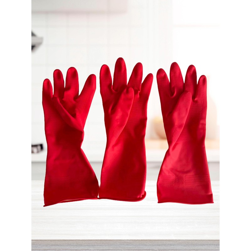 NATURAL RUBBER Latex 3 Pairs Plush Cleaning Gloves for Household
