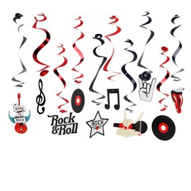 Easy Joy 10 PCS Rock and Roll Party Decorations Hanging Swirl Decorations Guitar Record Sign Rock Star Hanging Swirls Ceiling Party Decor for 50's 60's Rock Music Party Supplies