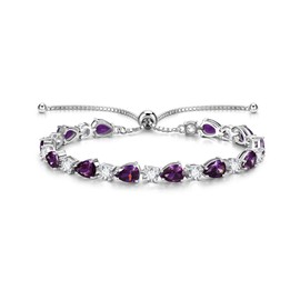FANCIME Shine of Tears Sterling Silver Created Amethyst Tennis Bracelet February Birthstone Bolo Tennis Bracelets for Women Fine Jewelry Birthday Gifts for Women Mom