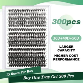 Lash ClUKters 300Pcs Individual Lashes 30D+40D+50D 0.07D Curl 9-18MMIX Lash Extensions ClUKters Lashes Soft&Natural False Eyelashes Individual DIY Eyelash Extension at Home(30D+40D+50D-0.07D,9-18MIX)