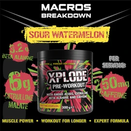 SCI-MX - X-PLODE Pre Workout Powder - Sour Watermelon - Amino Acids + 250mg Caffeine • 6g Citrulline Malate • 3.2g Beta Alanine per serving (20 servings) - 300g