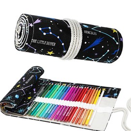 RGZD Canvas Roll Up Pencil Case with 24 Compartments for Colored Pencils, Ideal for Sketching, Drawing and Writing, Night Sky Design
