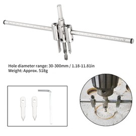 Adjustable Gatenzaag Circle Cutter, 30-300mm Circle Cutter Wood Adjustable Circle Cutter Drywall Circle Hole Saw Alloy Circular Hole Saw Universal for Wood, Plastic, Plasterboard