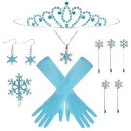 Capaneus 12-piece costume princess women's set, princess costume accessories, hair accessories, hair accessories, crown girls, blue gloves, snowflake earrings and necklaces, costume for carnival
