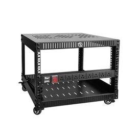 RIVECO 6U Network Rack with Reinforced Top & Bottom Vented Plates- 4 Rolling Wheels Floor Standing Rack for 19" Equipment & Stereo Gear- Including Basic Rail Mount PDU Power Strip
