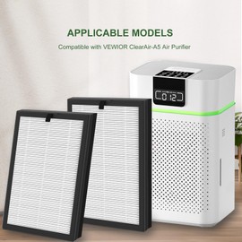 2 Pack ClearAir-A5 Replacement Filter Compatible with VEWIOR ClearAir-A5 H13 True HEPA Air Cleaner for Wildfire, smoke, Pets, Pollen and Odor