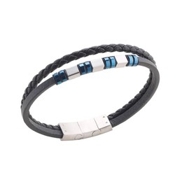 Hengbofeng Mens Bracelet Gift, Black Quality Genuine Leather Men's Bracelet Leather Stainless Steel with Clasp