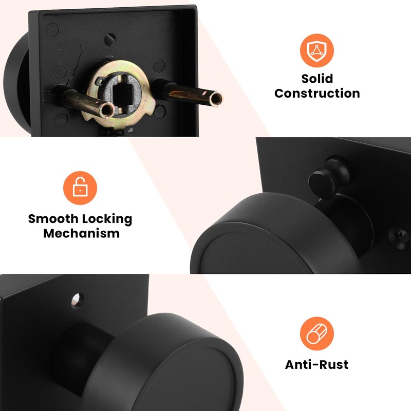 Haidms Black Interior Door Knobs, Zinc-Alloy Heavy Duty Round Matte