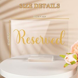 10 Sets Letreros de Reservado para Mesa Letrero para Asientos de Boda Acrílico Transparente Letreros de Reservado con Soporte Letrero de Reserved de Tienda de Mesa para Recepción Restaurante (Dorado)