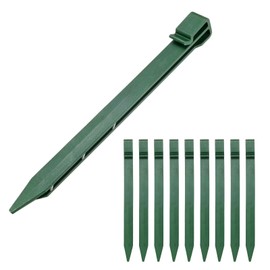 M METERXITY 10-Pack Landscape Edging Garden Stakes, 10 Inch Plastic Landscape Anchoring Spikes Yard Stakes for Landscape Edging Rolls/Weed Barriers/Garden Liners [Green]