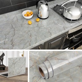 Livelynine 15.8x197" Waterproof Marble Contact Paper Peel and Stick Kitchen Counter Top Covers for Kitchen Vinyl Marble Contact Paper for Desk Dorm School Locker Wallpaper Furniture Bathroom Counter