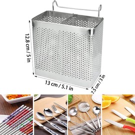 Kitchen Utensils Organiser, Kitchen Utensil Holder, Cutlery Caddy, Kitchen Cutlery Draining Board, Cutlery Container, with 2 Compartments, for Chopsticks, Forks, Spoons