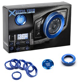 x xotic tech Headlight Fog Light Switch Knob Keyless Start Engine Stop Push Button AC Volume Radio Switch Tune Knob Button Ring Cover Trim Compatible with Ford F150 XLT 2016-2020 Blue Aluminum 8Pcs