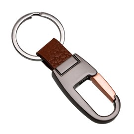 Harts Brushed Metal Strong Key Ring Clip with PU Leather insert (Two units, One of each)