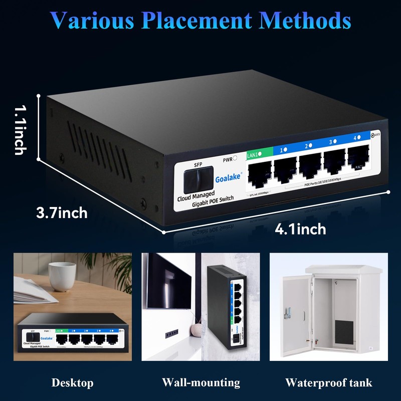 Poe Switch, 5 Port Gigabit PoE Switch, (4 Port gigabit