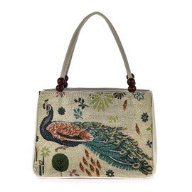 WNV Women Retro Embroidery Satchel Handbag Boho Vintage Handmade Double-Sided Animal Ethnic Hobo Tote Purse Shoulder Handbags, Peacork, Small