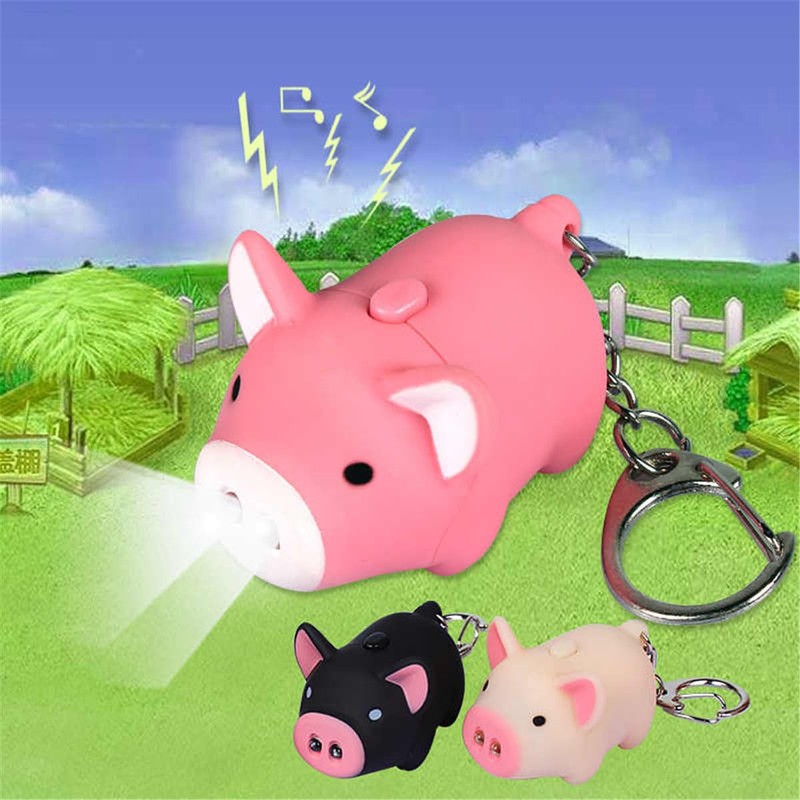 chaoqiu Cartoon Creative Cute Little Pig LED Vocalization Luminous Keychain