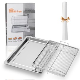 Air Fryer Basket for Oven, Extra Large 18.8" x 12.8" Oven Air Fryer Basket and Tray Set with 30 PCS Parchment Papers Heavy-Duty Non-Stick Baking Pan for Air Frying, Roasting & Baking