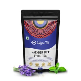 Udyan Tea Lavender Dew White Tea - 100g | Soothing Floral Blend with Lavender, Rose & Mint | Fresh Loose Leaf | Rich in Antioxidants for Healthy Skin