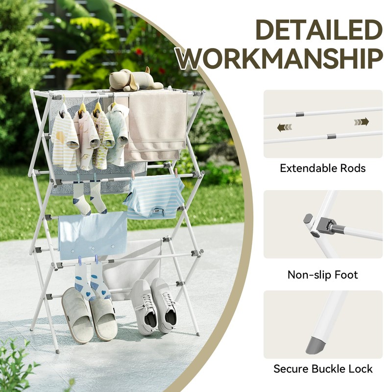 APEXCHASER Clothes Drying Rack, Foldable & Extendable Laundry Rack with