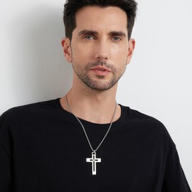 Miaofu Cross Necklace Stainless Steel Crucifix 316L Pendant Jewellery for Men Women Silver Gold Black Colours, Metal, Stainless Steel