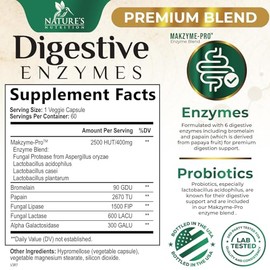 Enzimas digestivas Plus Prebiticos y probiticos 1000 mg  Suplemento de apoyo pancretico natural para una mejor digestin  Gas, estreimiento y alivio...