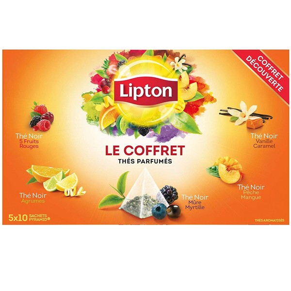Lipton Coffret Découverte Assortiment de 5 Thés Noirs, Label Rainforest Alliance 50 Sachets