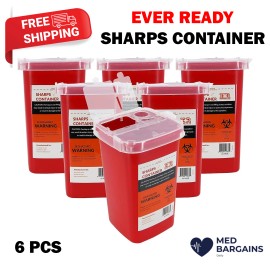 Ever Ready EVR202 Sharps Container Waste Disposal 1 Quarts / 32oz - RED 6PCS