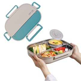 Stainless Steel Lunch Box with Soup Pot 4 Compartments – BPA-Free, Leak-Proof Food Storage Container – Portable Meal Prep Box for Kids & Adults (Light Teal, 2000 ML)