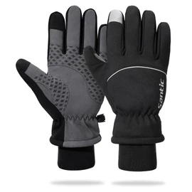 Suntic Thermal Gloves, Cold Protection, Cycle Gloves, Winter, Cycling, Cycling, Road Bike, Outdoors, Skiing, Climbing, Fleece Lining, Thick, Windproof, Smartphone Compatible, Men's and Women's (Black, L)