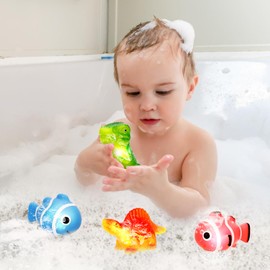 LURICO Bath Toy Pack of 12 Bath Toys Luminous LED Dinosaur Whale Unicorn Clown Fish Bath Toy Baby Illuminated Sensory Toy Bath Toy Baby from 6 Months
