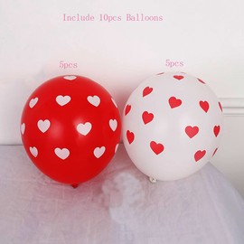 Jwssor 10pcs Valentines Balloons,12 inch Red Balloons Printed with Heart for Valentines Day,Anniversary,Engagement Decoration