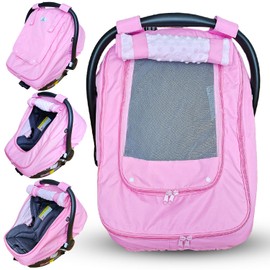 HippoBaby Waterproof Baby Car Seat Cover | Windproof Carseat Cover for Babies | Infant Car Seat Canopy for Boys and Girls | Weather Proof car Cover for All Seasons (Pink)