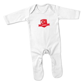 Print Cartel Turkey Romper Suit Turkey Infant Romper Bodysuit Turkish Flag Onesie Baby Apparel Turkish Heritage gift for Babies, 0-3 Months, White