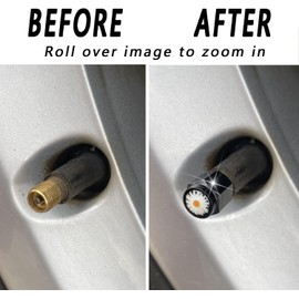 4 Pcs Daisy Flower Tire Valve Stem Caps Cover, Metal Black Air Valve Cap, Aluminum Car Wheel Stem Caps, Universal Stem Covers for Cars, Trucks, Motorcycles, Corrosion Resistant Tire Valve Stem Caps