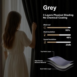 Room Divider Curtains with Flexible Curtain Track Set, Blackout Privacy Curtains Bendable Track Wall Mounted for Living Room Bedroom Separation, 1 Panel Gray Drape and White Rail, W108 x L96in