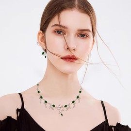 EVER FAITH Teardrop Wedding Bridal Jewelry Set for Brides Sparkly Green CZ Pear-Shaped May Birthstone Leaf Necklace Earrings Set for Prom